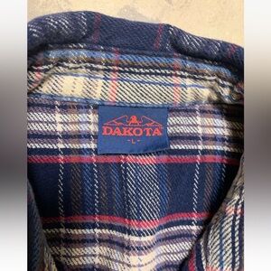 Vtg Dakota Heavy Cotton Mens Large Western Plaid Pearl Snap Flannel Blue Red